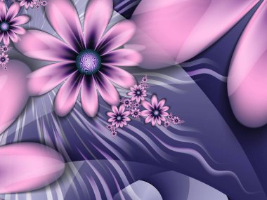 Çiçekli fraktal görüntü. Metin eklemek için bir yer şablonu. Çiçekli kırmızı fraktal çizim. Fraktal görüntü. Yaratıcı grafik tasarımı için dijital çizimler.