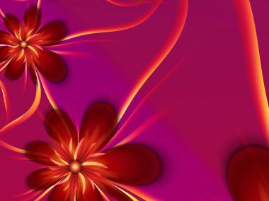 Çiçekli fraktal görüntü. Metin eklemek için bir yer şablonu. Çiçekli kırmızı fraktal çizim. Fraktal görüntü. Yaratıcı grafik tasarımı için dijital çizimler.