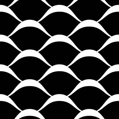 Kusursuz siyah _ beyaz arkaplan. Siyah ve beyaz renkli soyut şekilli modern stil dokusu. Basit düzenli grafik dizaynı. Tekrarlayan geometrik desen.