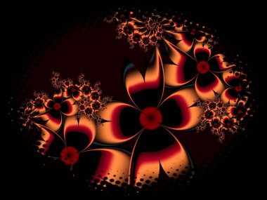 Koyu arkaplanda çiçekler olan oval çerçevedeki fraktal görüntü mesajınızı eklemek için uygun bir şablon.. 