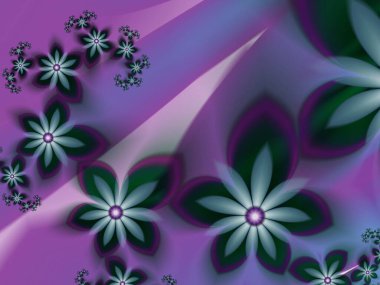 Fantastik çok renkli çiçekler. Şablon, bilgisayar arkaplan, etiket yazdırma ve daha fazlası olarak kullanılacak fraktal çizimler. Grafik arkaplan tasarımı.