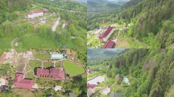Hotel Erdőben Természet Visszavonulás Vetítővászon Gondtalan Élet Drónfelvételek — Stock videók