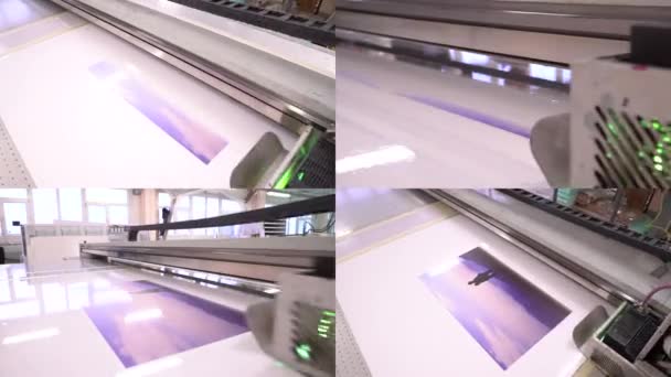 印刷行业 紫外线打印机 分裂屏风 这些设备在商店里工作 绘制图像 图库视频