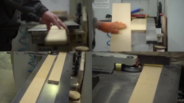 Industry Baseboard Manufacturing Workshop Split Screen Conveyor Baseboard Manufacturing Production — Stock Video