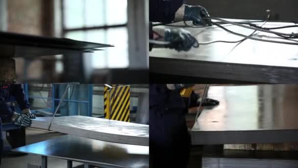 産業生産について 工業製品の製造のためのワークショップ スプリットスクリーン 安全の生産 — ストック動画