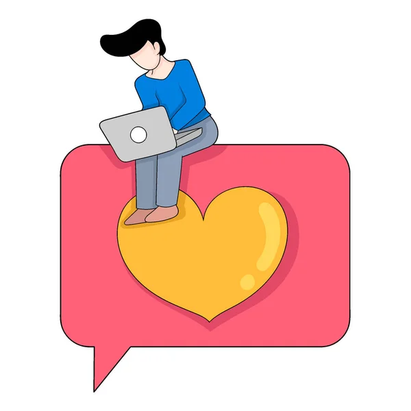 Man Sitting Holding Laptop Communicating Chat Romance Vector Design Illustration — Stock Vector