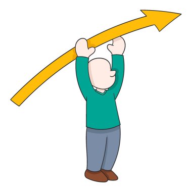 Başarılı bir iş hedefi okunu elinde tutan bir adamın resmi. vektör tasarımı illüstrasyon sanatı