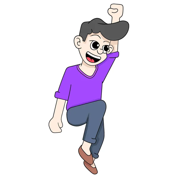 Illustration Boy Jumping Happily Reaching Marketing Target Vector Design Illustration — Stock Vector