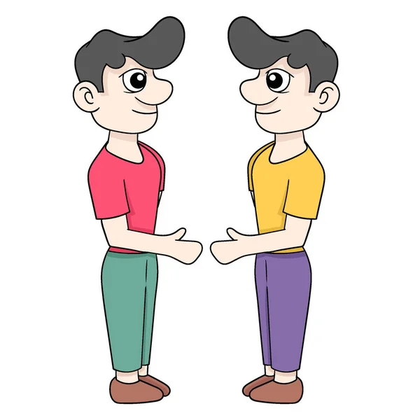 Ilustração Dois Meninos Gêmeos Saudação Desenho Vetorial Ilustração Arte — Vetor de Stock