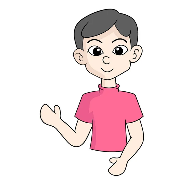 Boy Gesture Illustration Offering Business Products Vector Design Illustration Art — Stock Vector
