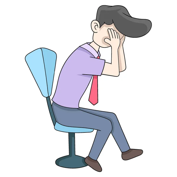 Ilustración Del Hombre Sobrecargado Trabajo Que Muestra Expresión Cansada Estresada — Vector de stock