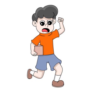 Teslimatçı çocuk çevrimiçi alışveriş paketleri getirmek için acele ediyor. vektör tasarımı illüstrasyon sanatı