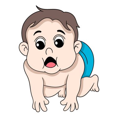 Küçük oğlan emekleyerek daha yakına gelmeye çalışıyor. vektör tasarımı illüstrasyon sanatı