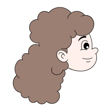 curly haired girl head emoticon smiling. vector design illustration art