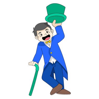 Smokin giyen güzel elbiseli bir çocuk bir toplantıyı ziyaret ediyor. vektör tasarımı illüstrasyon sanatı