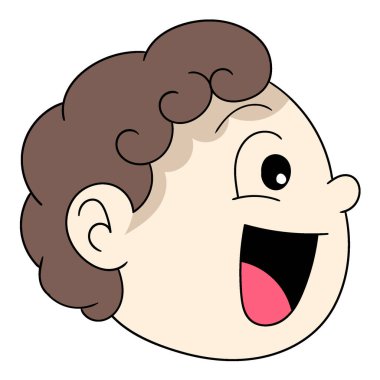 Kıvırcık saçlı çocuk mutlu bir şekilde gülüyordu. vektör tasarımı illüstrasyon sanatı