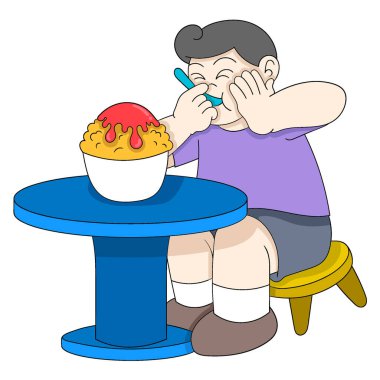 Şişko çocuk lezzetli bir dondurmanın tadını çıkarıyor. vektör tasarımı illüstrasyon sanatı