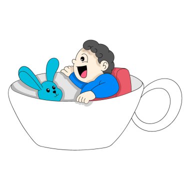 Mutlu çocuk şirin tavşancıkla banyo yapıyor. vektör tasarımı illüstrasyon sanatı