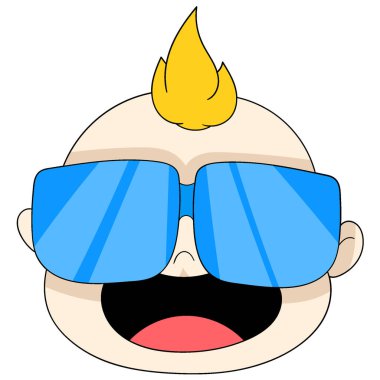 Dikenli saçlı, havalı rapçi gözlüğü takan bir bebek. vektör tasarımı illüstrasyon sanatı