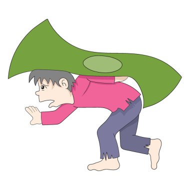 poor man difficulty in calling money in the necessities of life. vector design illustration art