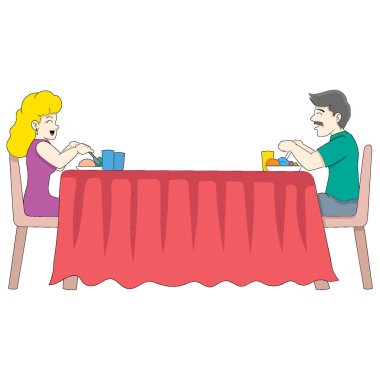 women and men are enjoying dinner serving dinner. vector design illustration art