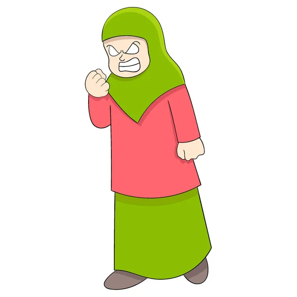 Fille Musulmane Tenant Colère Tout Jeûnant Dans Mois Ramadan Dessin — Image vectorielle