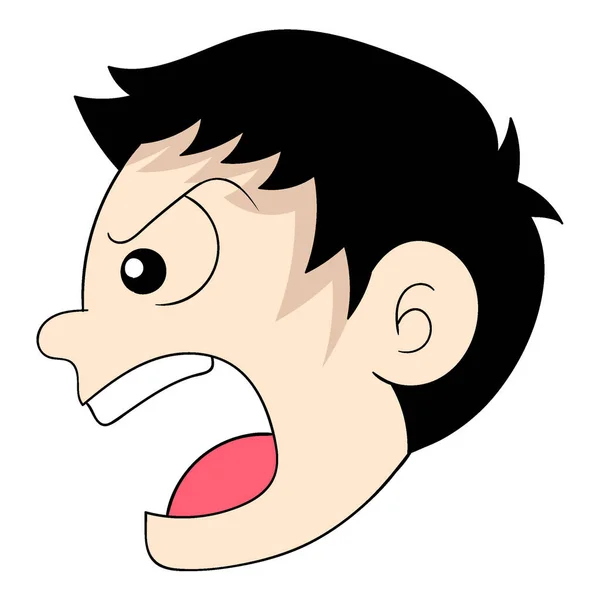 Emoticon Αγόρι Έκφραση Κεφάλι Πολύ Θυμωμένος Πρόσωπο Ουρλιάζοντας Εικονογράφηση Διανυσματικού — Διανυσματικό Αρχείο
