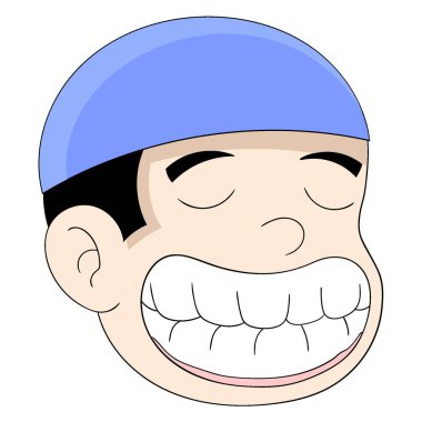 İslami erkek başı simgesi, temiz dişler gösteren kep takıyor. vektör tasarımı illüstrasyon sanatı