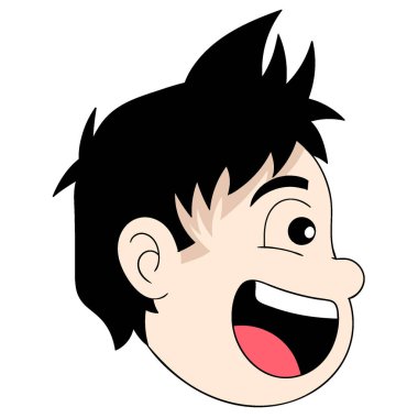 dağınık saçlı erkek başı ifadesi alaycı bir şekilde gülüyor. vektör tasarımı illüstrasyon sanatı