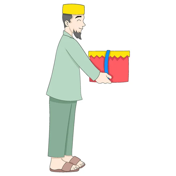 Muslim People Giving Gifts Eid Fitr Vector Design Illustration Art — Stock Vector