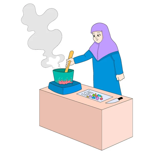 Les Mères Musulmanes Cuisinent Pour Des Plats Iftar Dessin Vectoriel — Image vectorielle