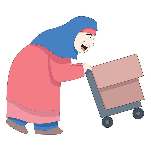 古いイスラム教徒の祖母は ショッピングパッケージの宅配便です ベクターデザインイラストアート — ストックベクタ