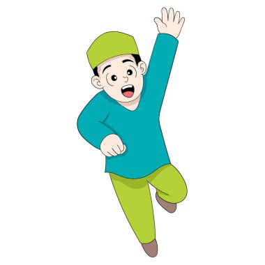 Çocuk ibadet etmek için heyecanla camiye gidiyordu. vektör tasarımı illüstrasyon sanatı