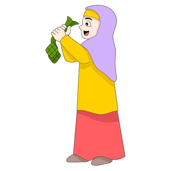 イスラム教徒の少女はラマダーン カレームのニュアンスを飾っています ベクターデザインイラストアート — ストックベクタ