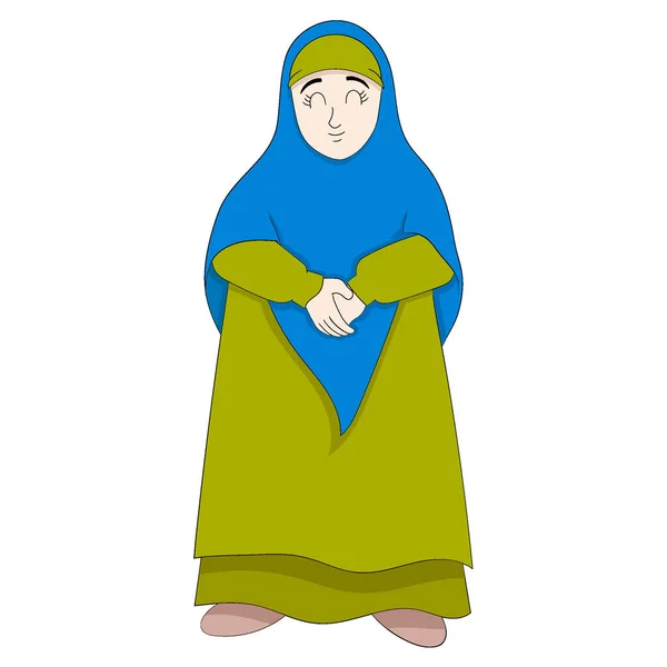 Mère Islamique Avec Visage Amical Salue Dessin Vectoriel Illustration Art — Image vectorielle