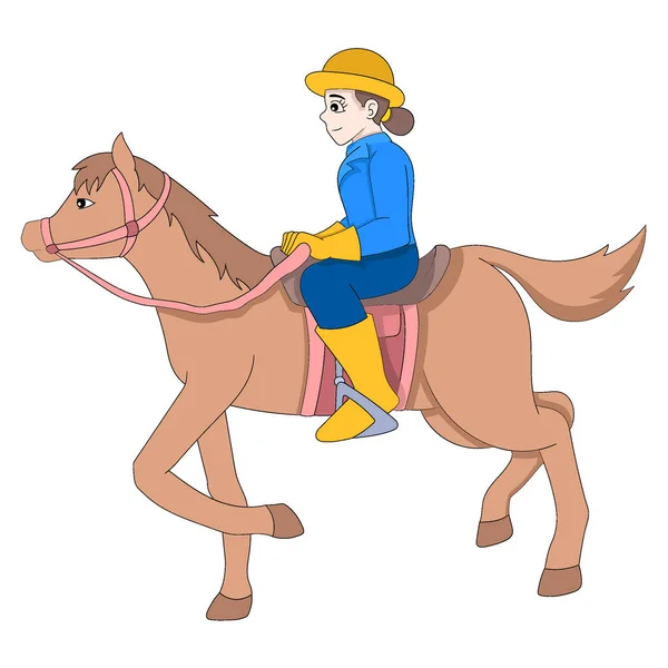 Όμορφο Κορίτσι Ιππεύει Ένα Άλογο Στη Φάρμα Εικονογράφηση Διανυσματικού Σχεδιασμού — Διανυσματικό Αρχείο