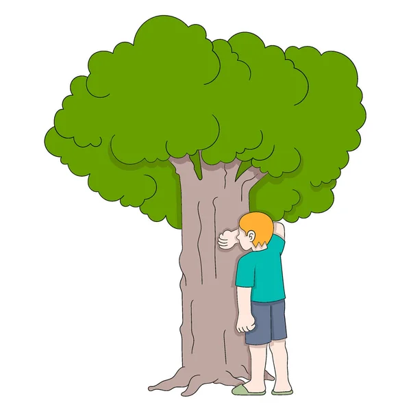 Rapaz Está Frente Para Uma Árvore Contar Brincar Escondidas Desenho — Vetor de Stock