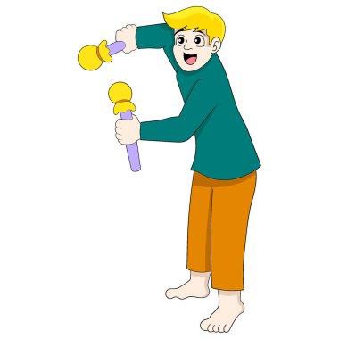 Mutlu yüzlü sarışın bir çocuk bagetlerle oynuyor. vektör tasarımı illüstrasyon sanatı