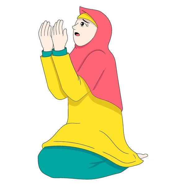 Όμορφη Ισλαμική Γυναίκα Προσεύχεται Στο Θεό Εικονογράφηση Διανυσματικού Σχεδιασμού — Διανυσματικό Αρχείο