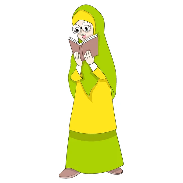 Les Filles Islamiques Sont Belles Diligentes Dans Lecture Livres Sciences — Image vectorielle