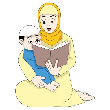 güzel bir kadın oğluna okumayı öğretiyor, vektör tasarımı çizim sanatı