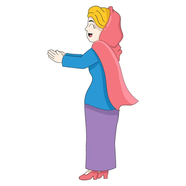Красивые Исламские Женщины Дружелюбны Просить Пожать Руки Векторный Дизайн Иллюстрации — стоковый вектор