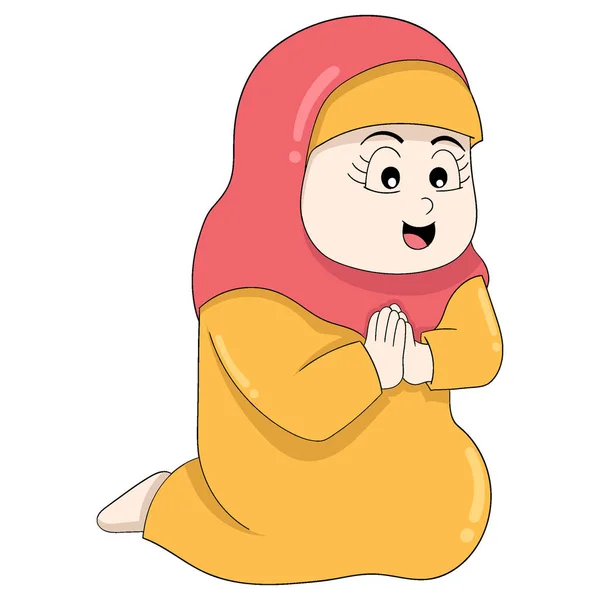 Amigable Chica Islámica Está Sentado Diciendo Salam Diseño Vectorial Ilustración — Vector de stock