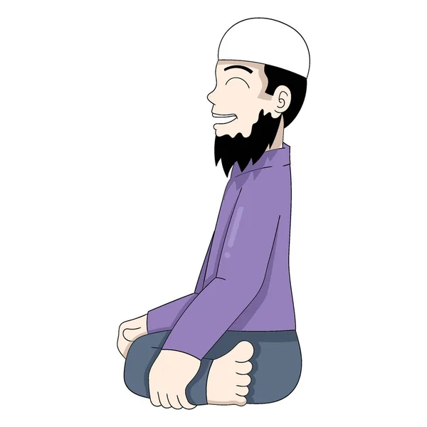 Islam Está Sentado Rindo Gentilmente Arte Ilustração Design Vetorial —  Vetores de Stock