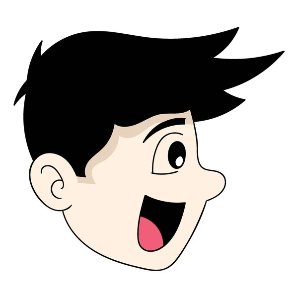 Pohledný Chlapec Hlava Emotikon Šťastný Výraz Obličeje Špičaté Vlasy Ilustrace — Stockový vektor