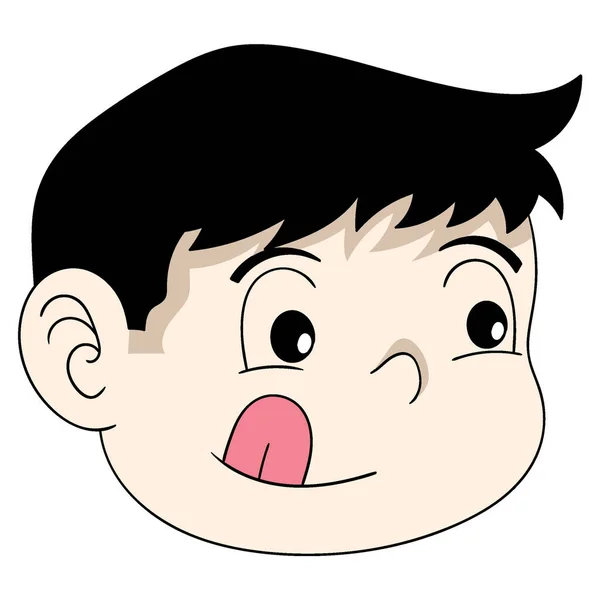 Huvud Pojke Emoticon Ansiktsuttryck Vill Sticka Tungan Vektor Design Illustration — Stock vektor