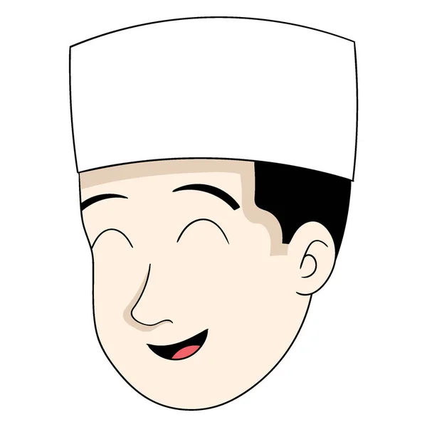 Emoticon Cabeça Menino Islâmico Expressão Facial Amigável Sorrindo Desenho Vetorial —  Vetores de Stock
