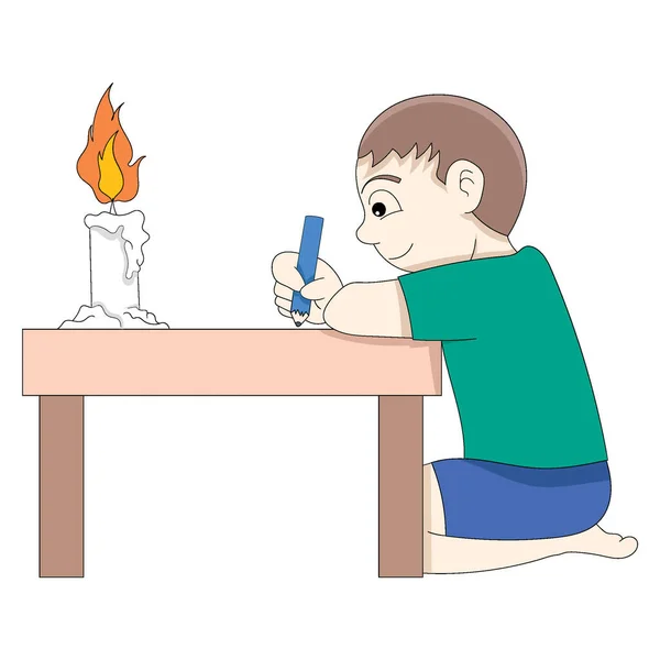 Der Arme Junge Gab Das Lernen Bei Kerzenschein Nie Auf — Stockvektor