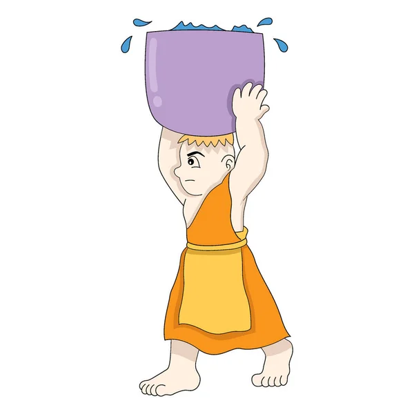 少林寺僧人背着水桶跑步 矢量设计图解艺术 — 图库矢量图片