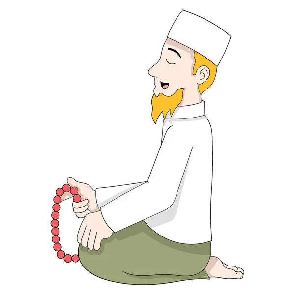 Ξανθός Μουσουλμάνος Που Προσεύχεται Μουσουλμάνος Εικονογράφηση Διανυσματικού Σχεδιασμού — Διανυσματικό Αρχείο